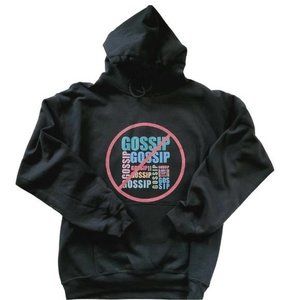 Black Unisex Custom "No Gossip" Graphic Hoodie Size Medium